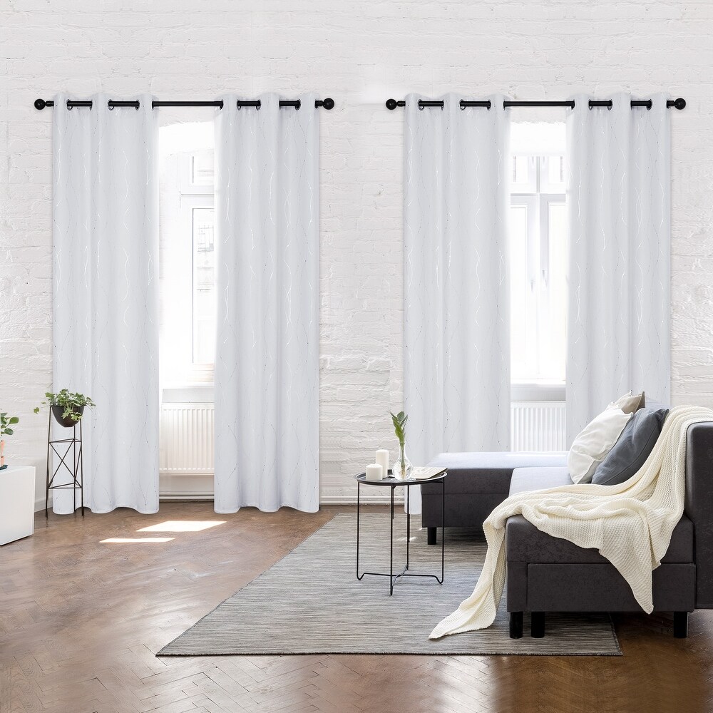 Deconovo 38 Width Silver Line and Dots Curtains(4 Panel)