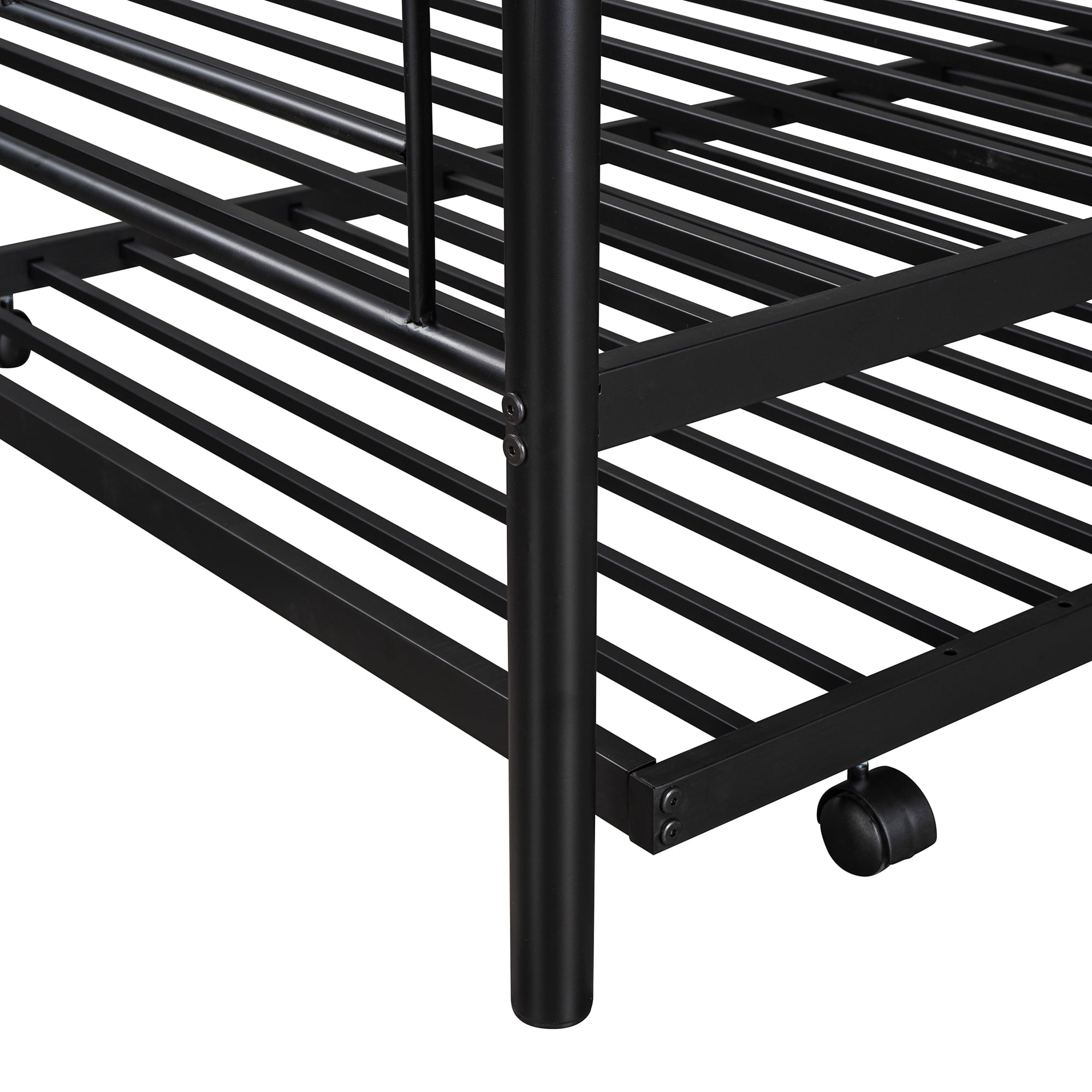 uhomepro Metal Twin Over Twin Bunk Beds with Trundle Bed, Twin Bunk Beds for Kids Adults Teens, Bunk Bed Can Be Divided Into 2 Twin Beds with Trundle, 2 Ladders, No Box Spring Need, Black