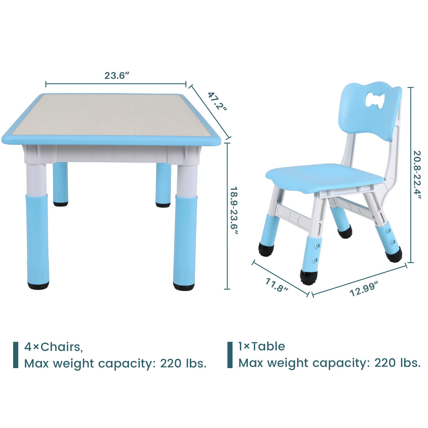 Kids Study Table and Chair Set Height Adjustable for Reading, Drawing, Eating