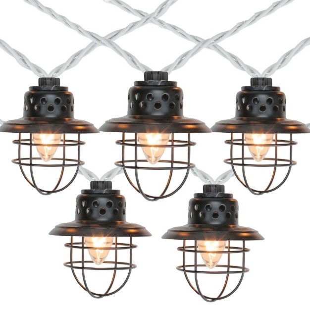 Northlight 10 count Black Caged Fisherman Lantern Patio String Light Set 9 x27 Black Wire