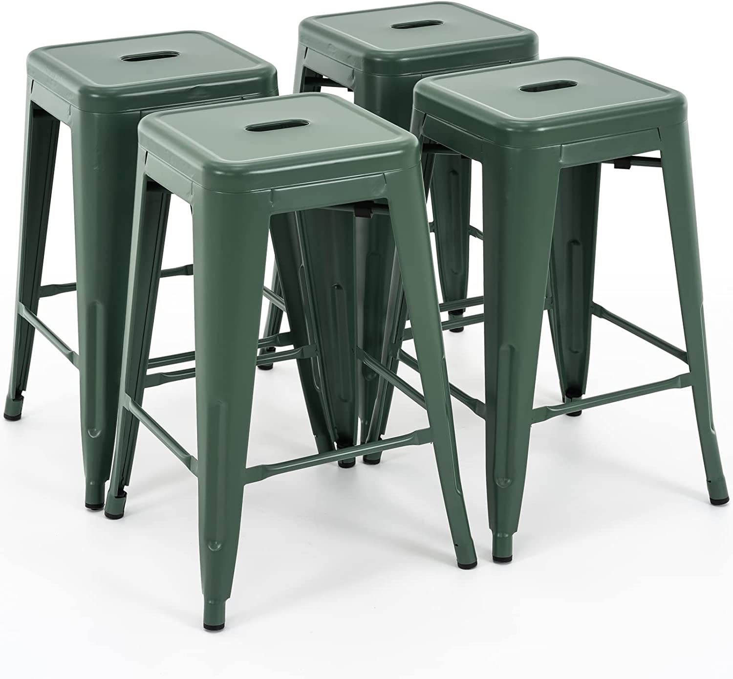 24 Inch Metal Bar stools, Backless Counter Height Barstools, Indoor Outdoor Stackable Stools with Square Seat