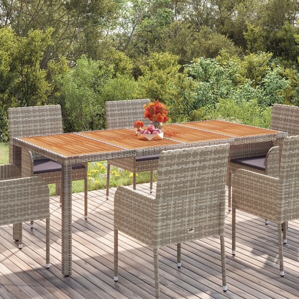 vidaXL Patio Table with Glass Top Black/Gray multisize Poly Rattan