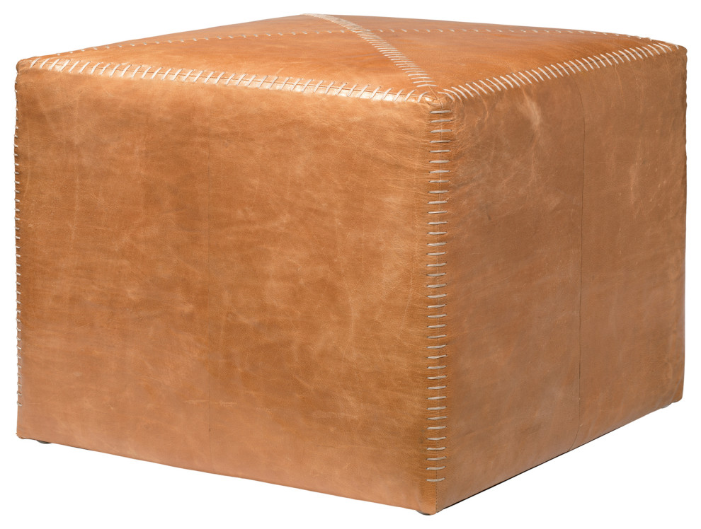 Buff Leather Ottoman   Contemporary   Footstools And Ottomans   by Jamie Young Company  Houzz