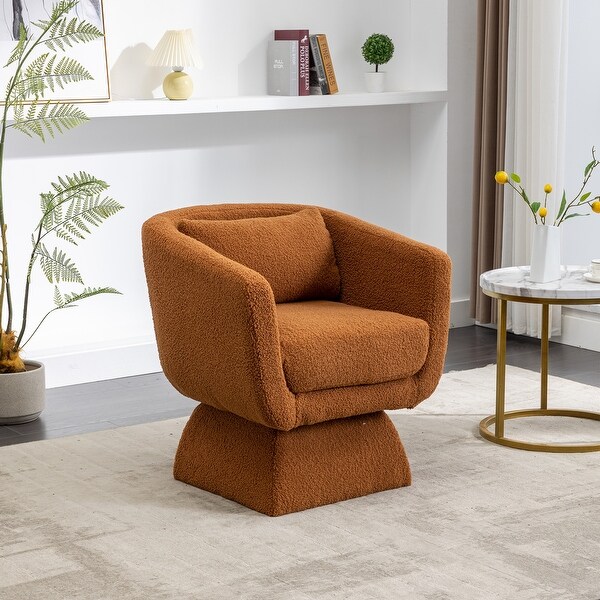 Swivel Accent Chair Comfy Teddy Fabric Padded Seat 360 Degree Club Chair， Leisure Chair with Special Base Design for Living Room