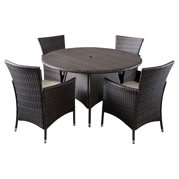 Rodgers 5pc Wicker Patio Dining Set With Cushions Brown Christopher Knight Home