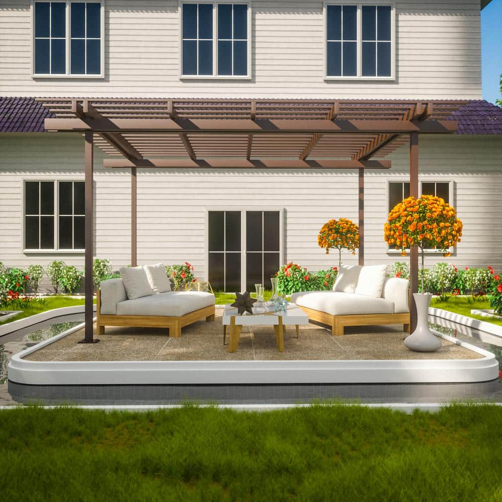 Four Seasons Outdoor Living Solutions Contempra 16 ft. x 12 ft. Brown Aluminum Free Standing Pergola with 4 posts FSOLFSPG1612BR