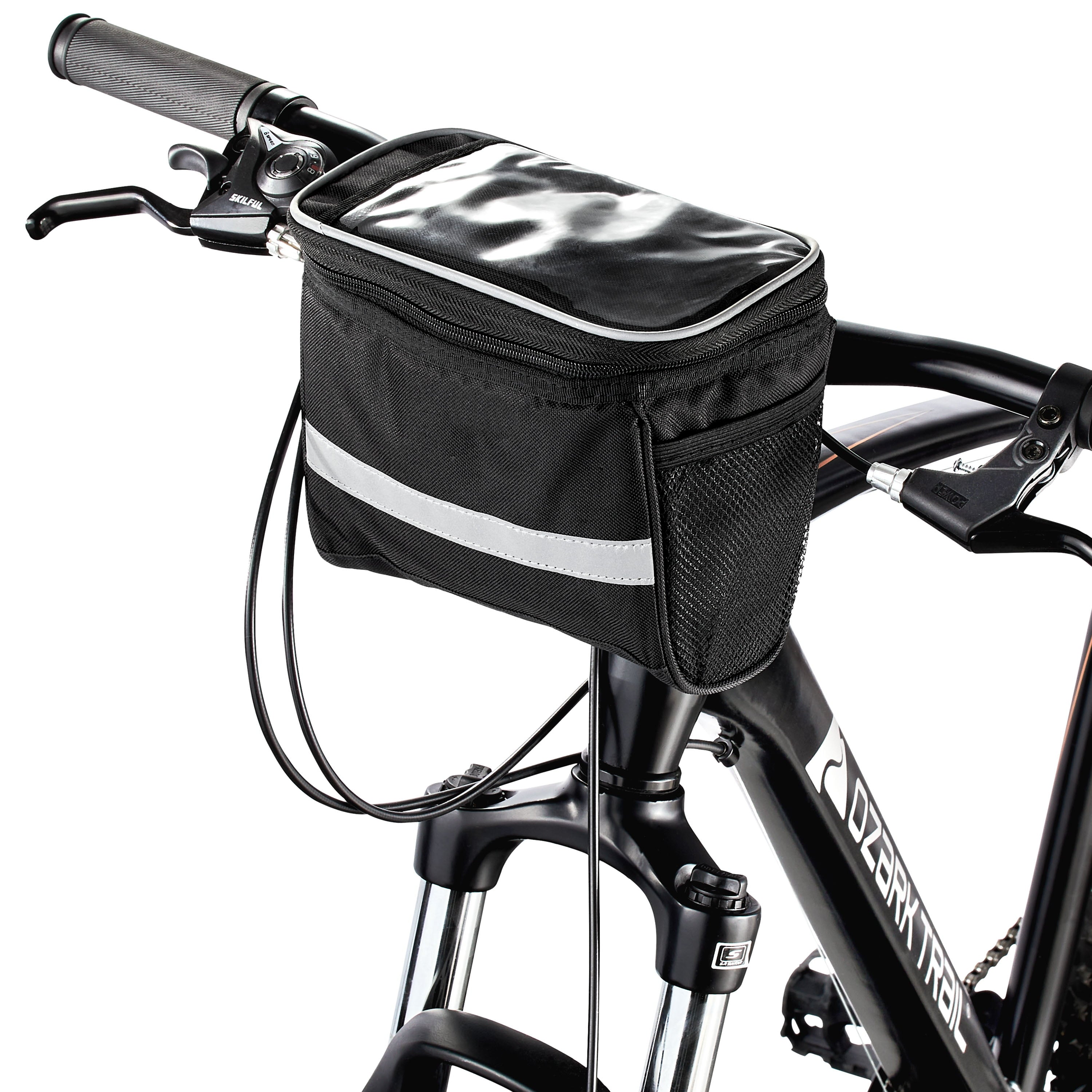 Ozark Trail Handlebar Cooler Bicycle Basket Bag with Smartphone Pocket， Black and Grey