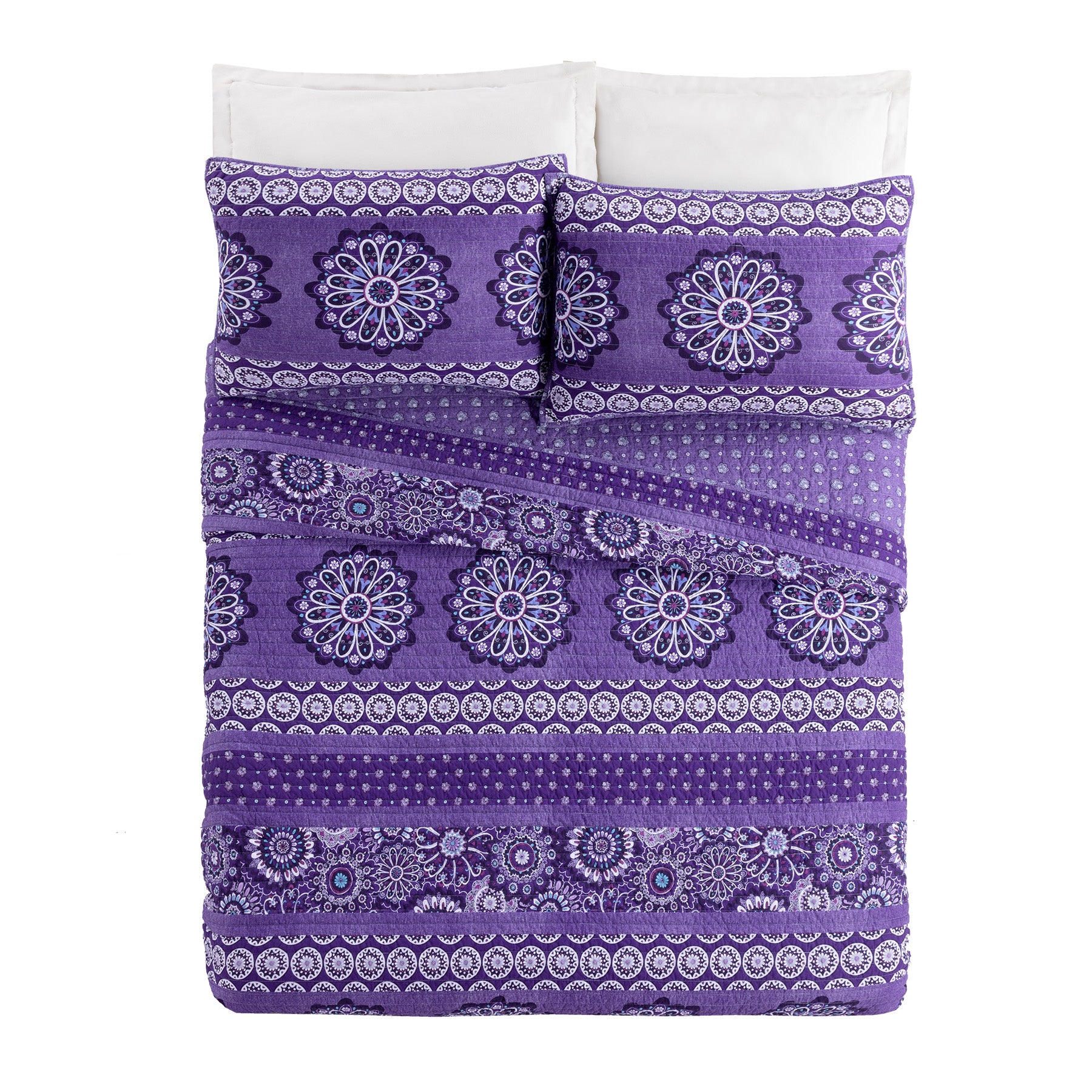 Tranquil Medallion Purple Quilt Set, Full - Queen