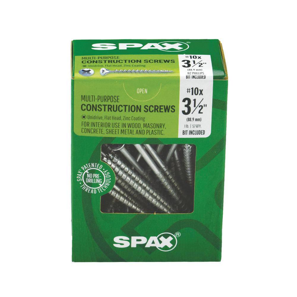 SPAX #10 x 3-12 in. Zinc Coated Phillips-Square Flat Undercut Head Full Thread Multi-Purpose Screw (57 Per Box) 4101010500904