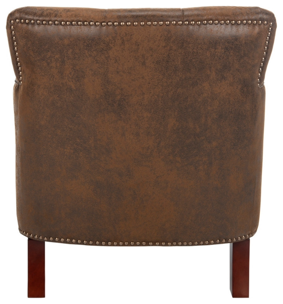 Leonard Tufted Club Chair With Brass Nail Heads Brown/Cherry Mahogany   Traditional   Armchairs And Accent Chairs   by Rustic Home Furniture Deco  Houzz