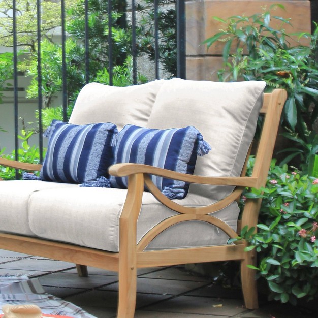 Abbington Teak Patio Loveseat With Cushion Beige natural Teak Cambridge Casual