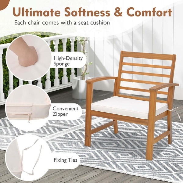 3 PCS Outdoor Furniture Set Acacia Wood Conversation Set with Cushions