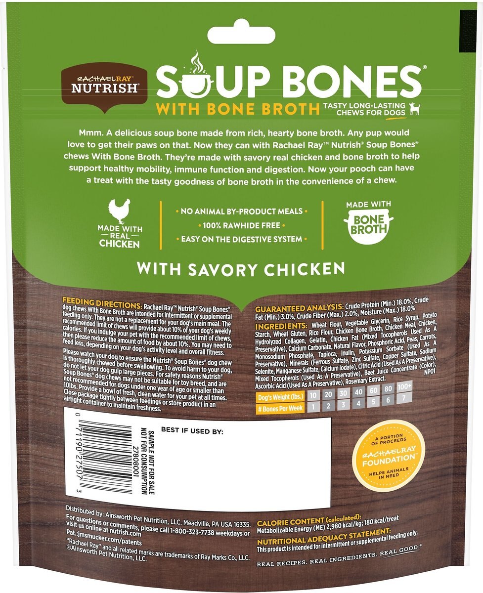 Rachael Ray Nutrish Soup Bones with Bone Broth Savory Chicken Chew Bones Dog Treats， 5 count