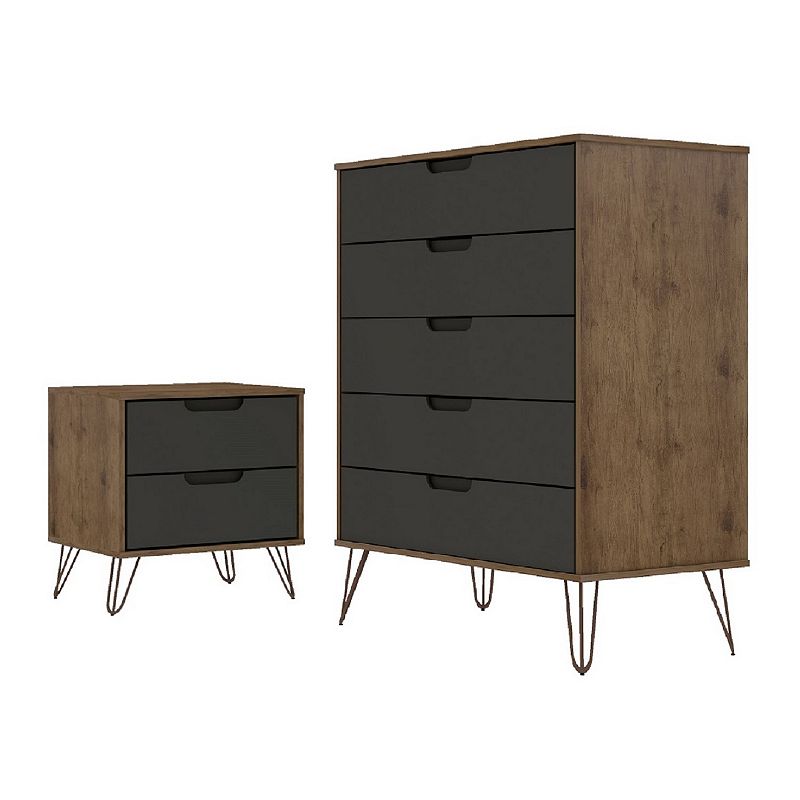 MANHATTAN COMFORT Rockefeller Tall 5-Drawer Dresser and Nightstand 2-piece Set