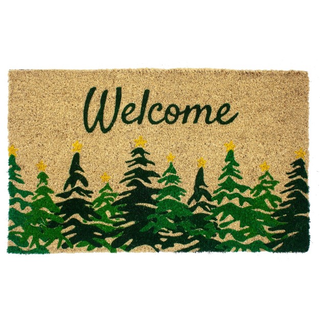 X 2 x27 4 quot Winter Fir Trees Indoor outdoor Coir Doormat Green yellow Entryways