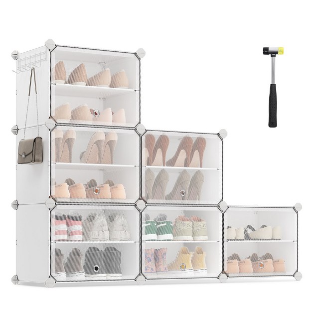 Songmics Shoe Rack 6 Cubes Shoe Organizer With Doors 24 Pair Plastic Shoe Storage Cabinet White