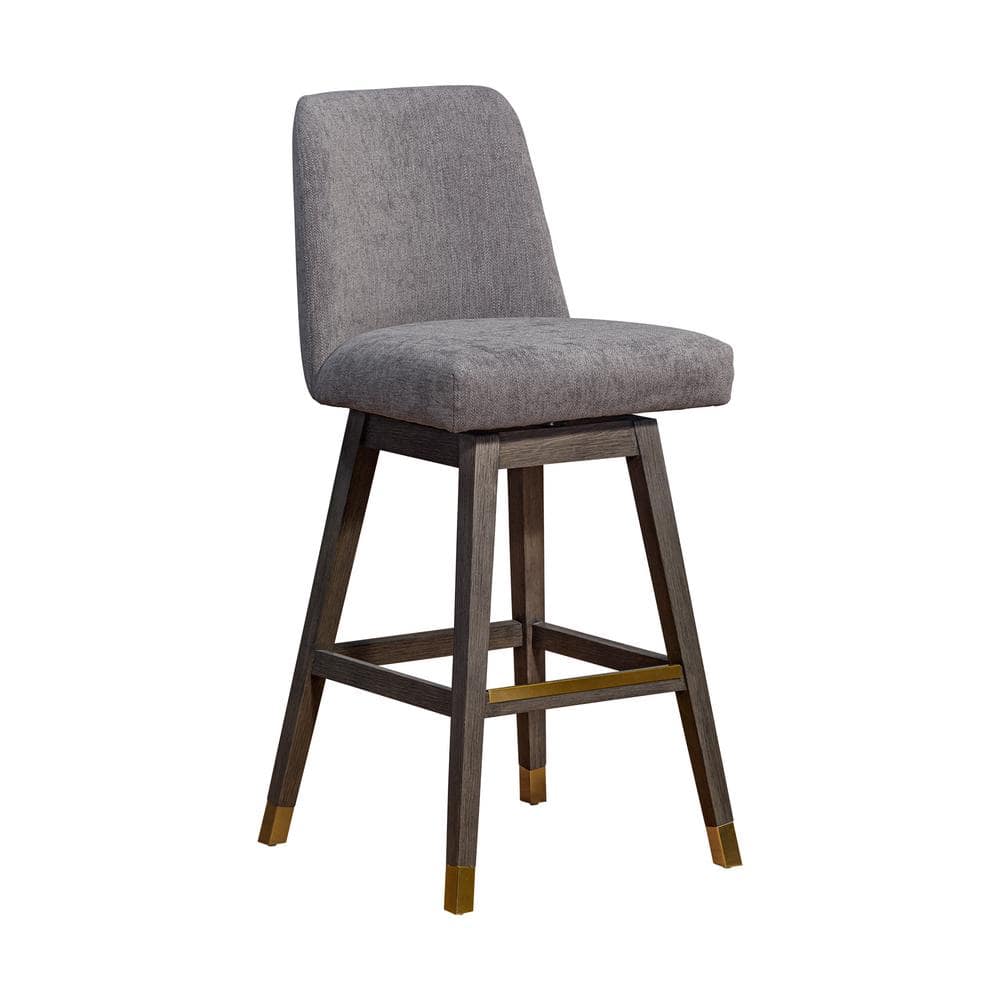 Armen Living Amalie 41.5 in. Grey Oak Swivel Bar Stool with Mocha Fabric Seat 840254332065