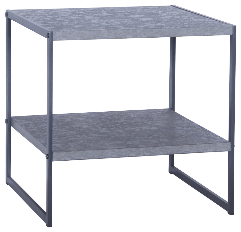 Square Side End Table  Storage Shelf Rustic Slate Concrete  Black Metal   Industrial   Side Tables And End Tables   by Household Essentials  Houzz