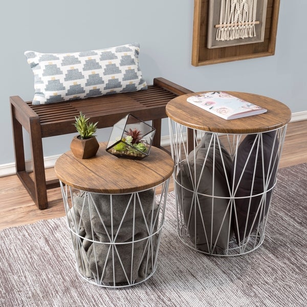 Lavish Home Faux Wood Nesting End Tables with Storage (Set of 2)