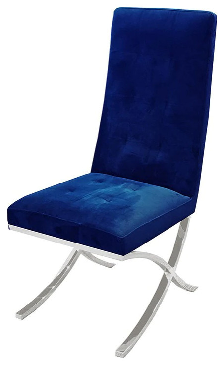 Ginata Dining Chair With Blue Velvet and Polished Stainless Steel Base   Contemporary   Dining Chairs   by V.S.D Furniture  Houzz