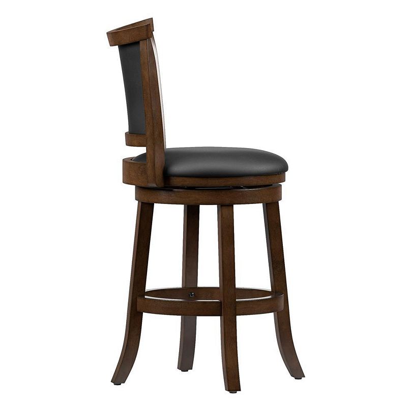 CorLiving Woodgrove Brown Wood Counter Height Barstool with Bonded Leather Seat， set of 2