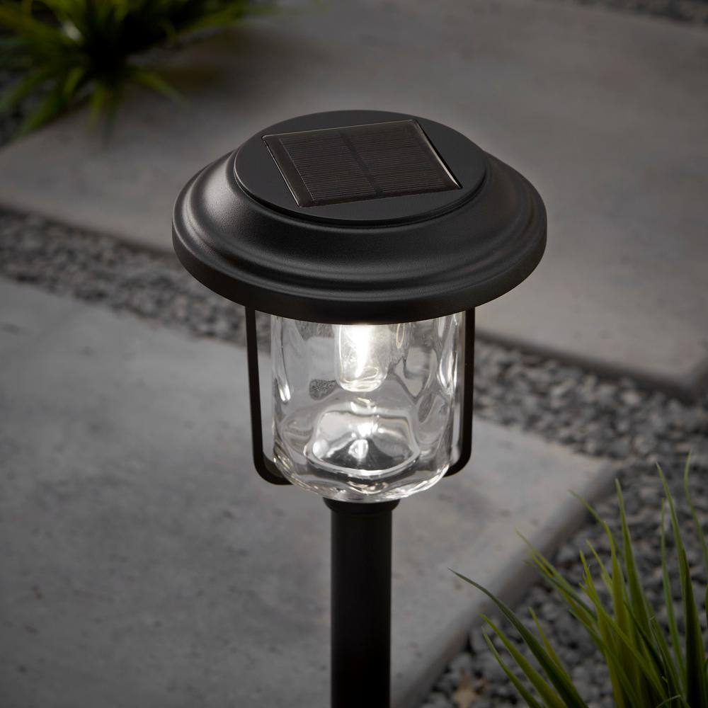 Hampton Bay Laurelview 14 Lumens Black Weather Resistant Solar LED Path Light with Water Glass Lens and Vintage Bulb 82301-006