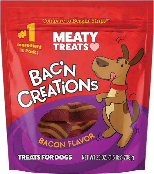 Meaty Treats Bac'n Creations Bacon Flavor Strips Soft and Chewy Dog Treats