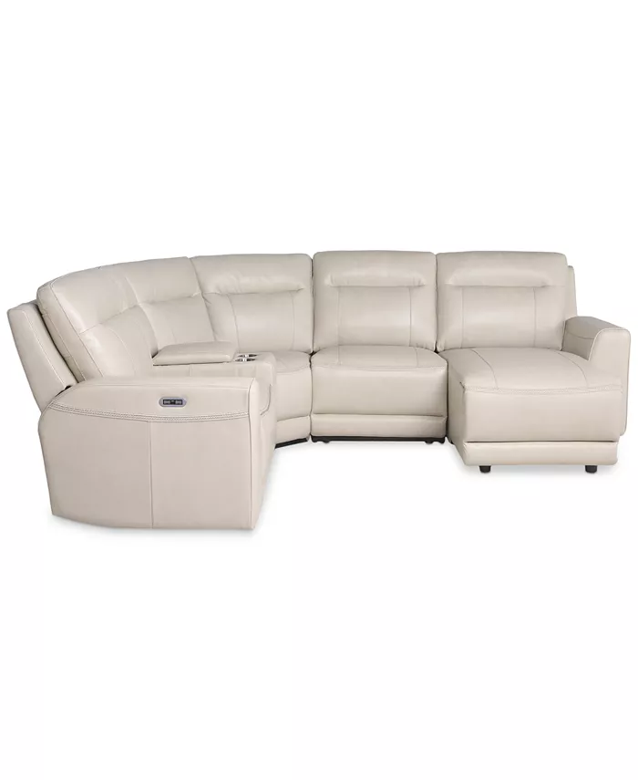 Macy's CLOSEOUT! Blairemoore 5-Pc. Leather Power Chaise Sectional with 1 USB Console and 2 Power Recliners