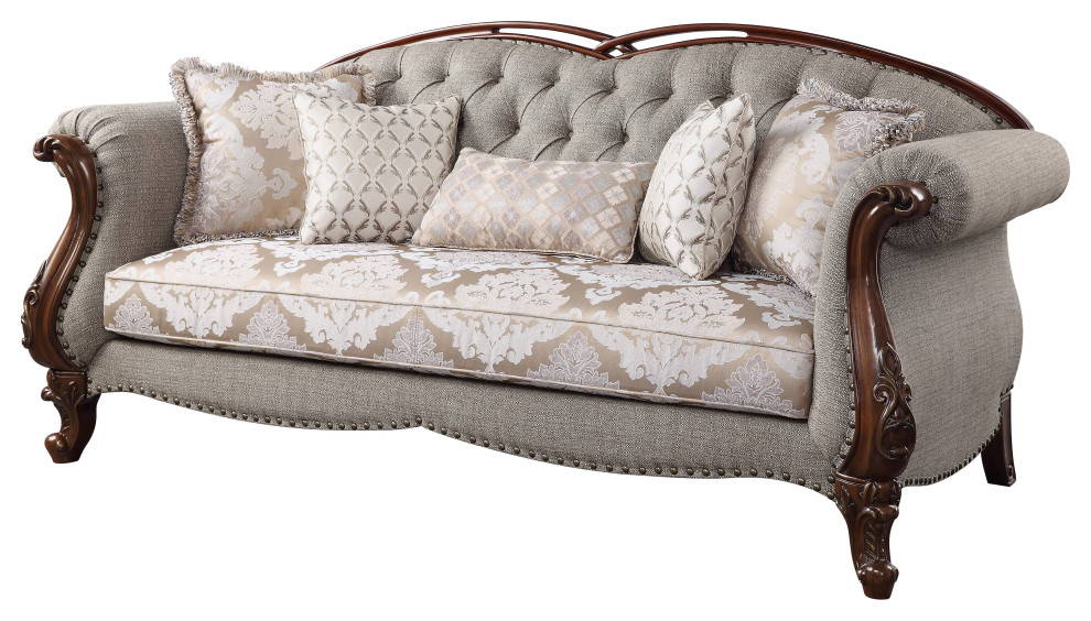 Miyeon Sofa With5 Pillows  Fabric and Cherry   Victorian   Sofas   by Acme Furniture  Houzz