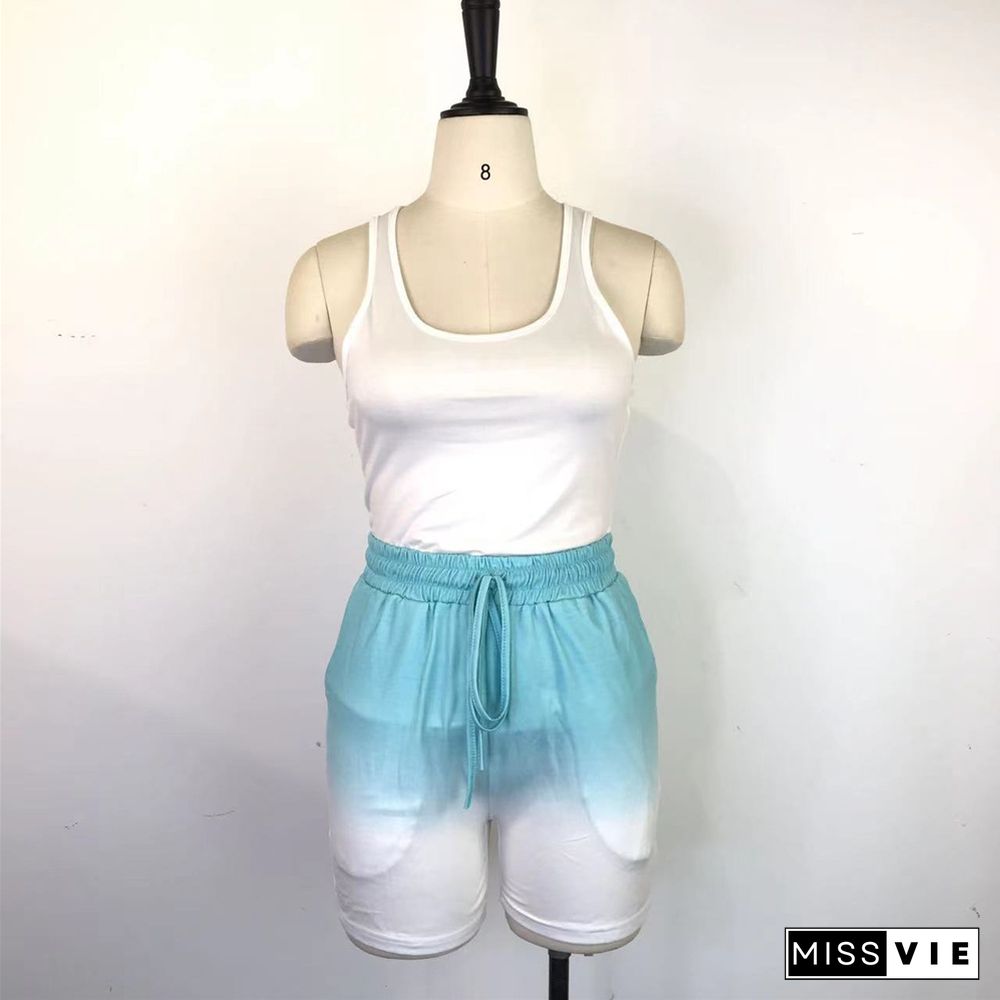 Sleeveless Tank Tops+Gradient Print Shorts Tracksuit