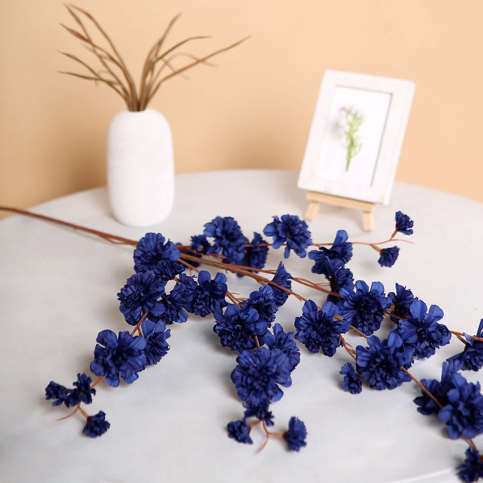 2 Branches Navy Blue Artificial Silk Carnation Flower Stems 42