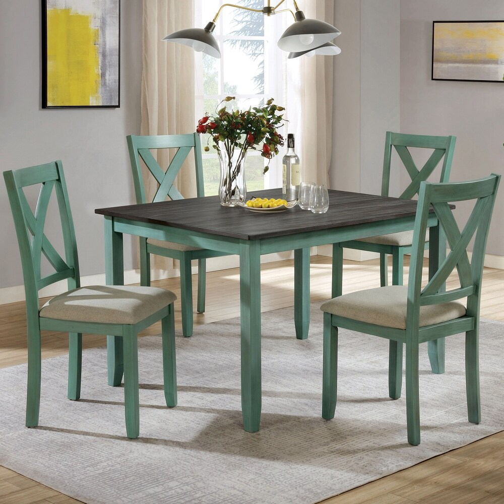 Cleyton Rustic Solid Wood Padded 5 Piece Dining Set by Furniture of America