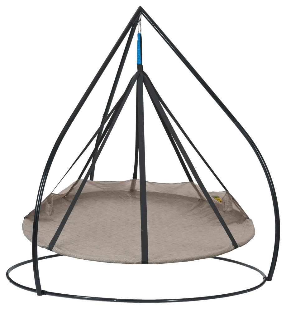 71H x 84W x 84D Beige Hammock Flyer Saucer Hanging Chair With Stand   Transitional   Hammocks And Swing Chairs   by IDEAZ International  LLC  Houzz