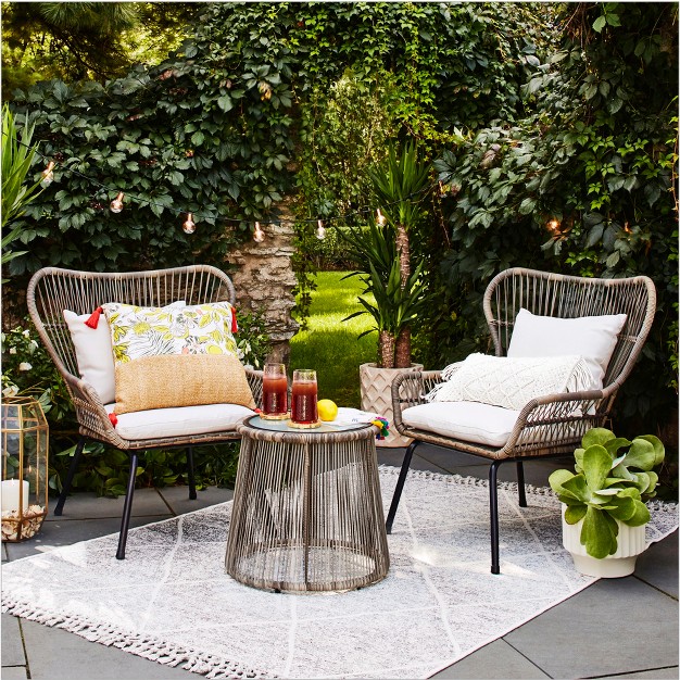 Latigo 3pc Rattan Patio Chat Set Outdoor Furniture Set