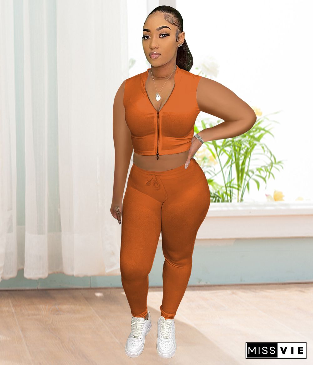 Sports Casual Solid Color Vest Pants Suit