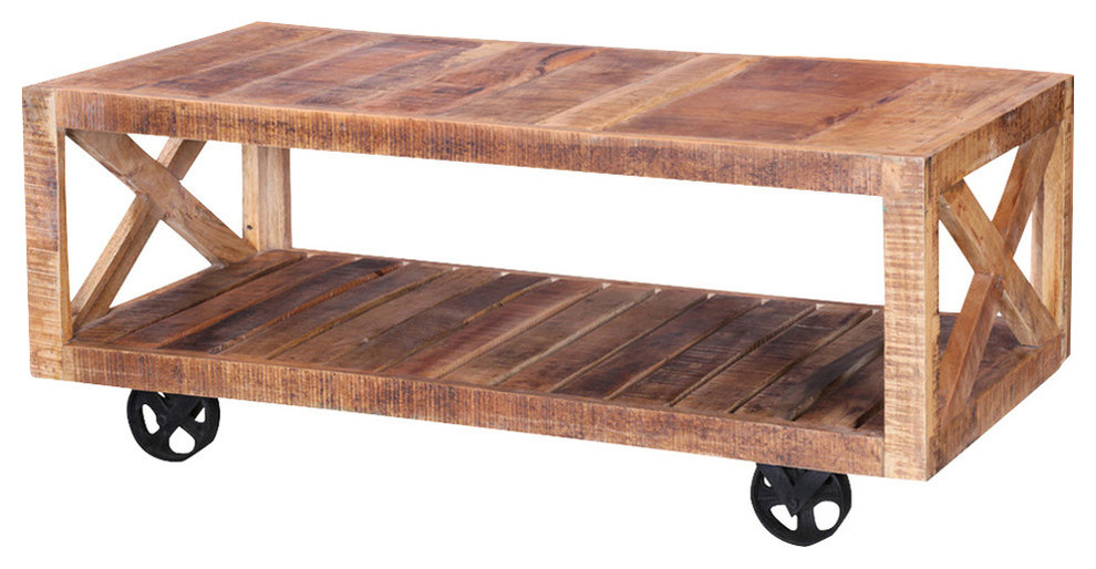 Colorado 47 quotHandcrafted Solid Wood Wheeled Industrial Coffee Table   Industrial   Coffee Tables   by Sierra Living Concepts Inc  Houzz