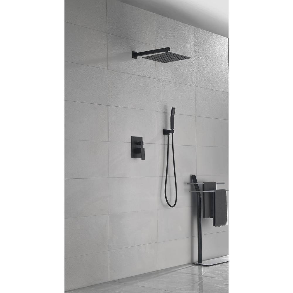 Lukvuzo High Pressure 12 in. Shower Head Brass Wall Bar Shower Kit with 12 in. x 20 in. Shower Niche in Matte Black HDSA11FS019