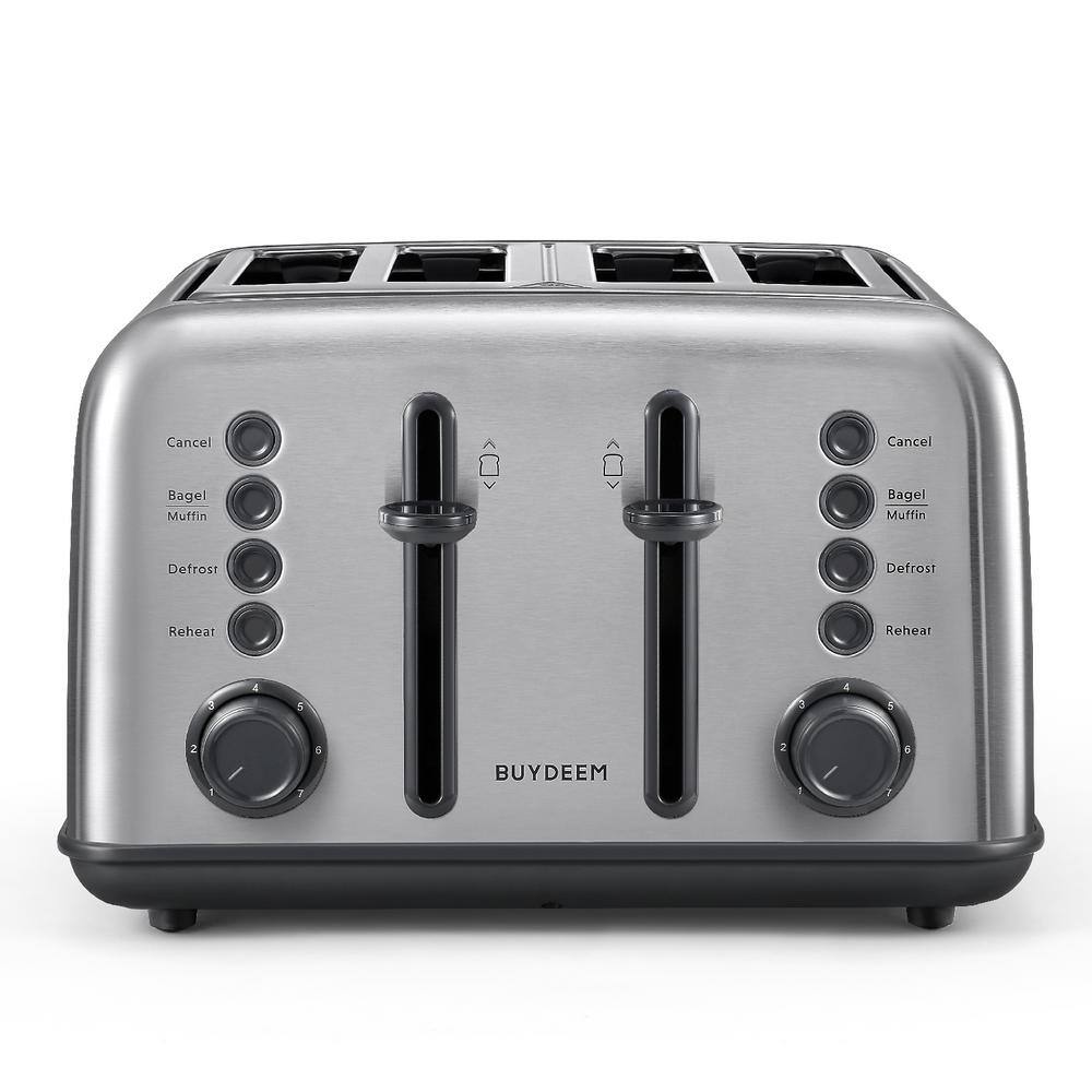 BUYDEEM 4-Slice Toaster Extra Wide Slots Retro Stainless Steel with High Lift Lever Removal Crumb Tray 7-Shade Settings DT-6B83S