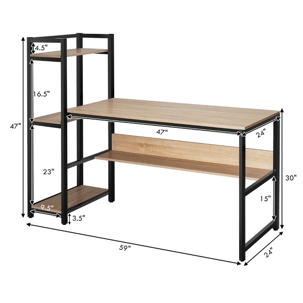 Costway Multi functional Computer Desk With 4 tier Storage Shelves