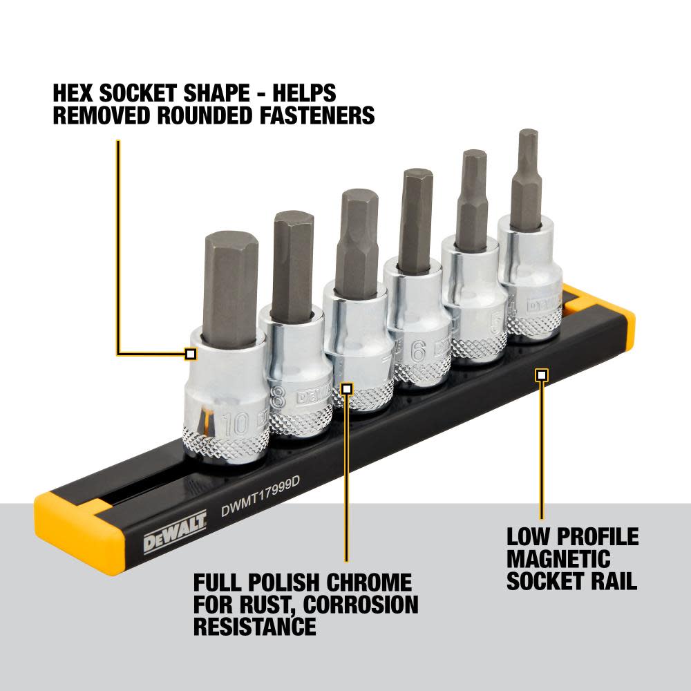 DEWALT MM HEX Socket Set 3/8 DRIVE 6pc