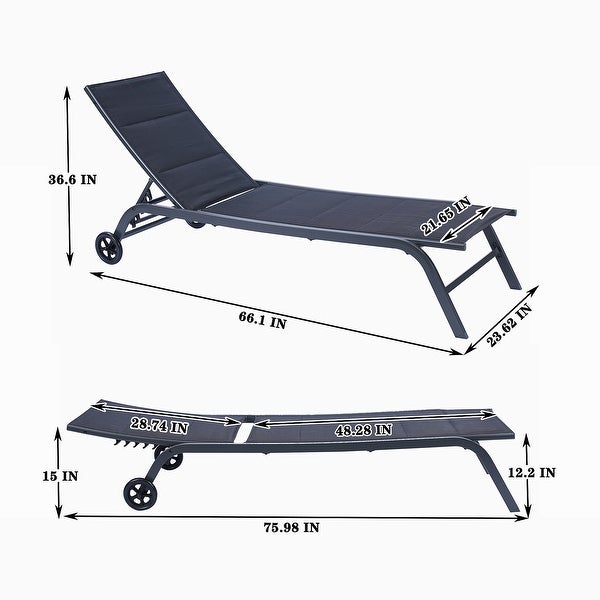 2-Piece Set Black Outdoor Chaise Lounge Chair， All Weather Adjustable Metal Recliner