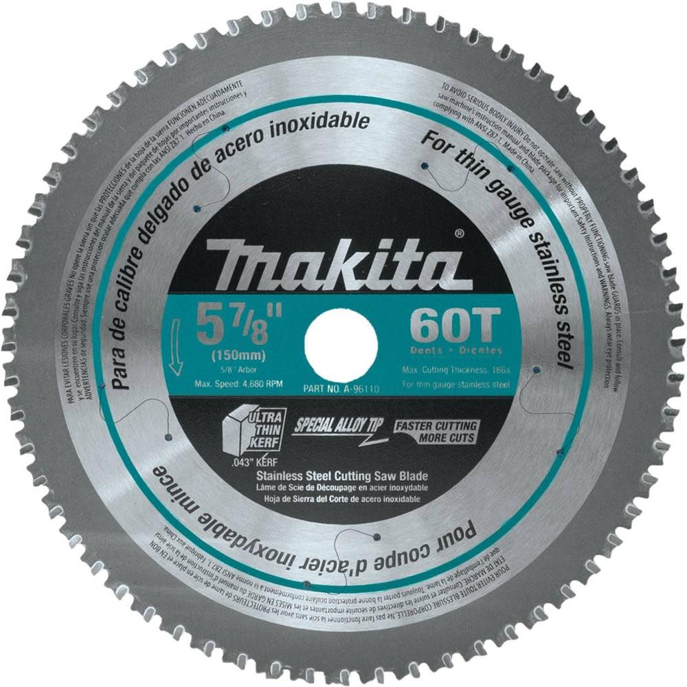 Makita 5-7/8 in. 60T Carbide-Tipped Stainless Steel Saw Blade A-96110 from Makita