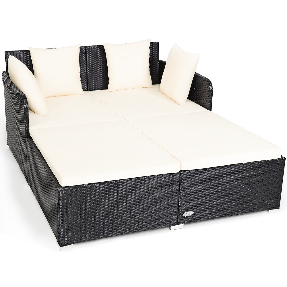 Costway Outdoor Patio Rattan Daybed Pillows Cushioned Sofa Furniture   See details