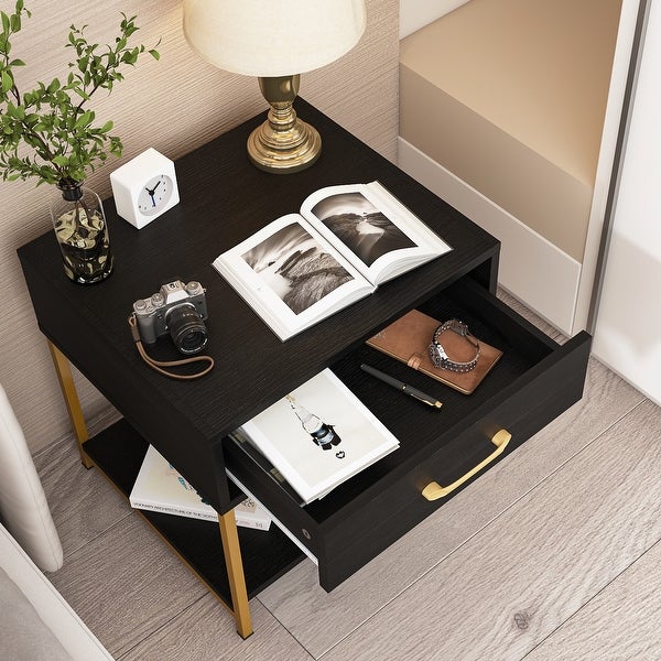 -Drawer Modern Nightstand - Bedside End Table - White/Black|