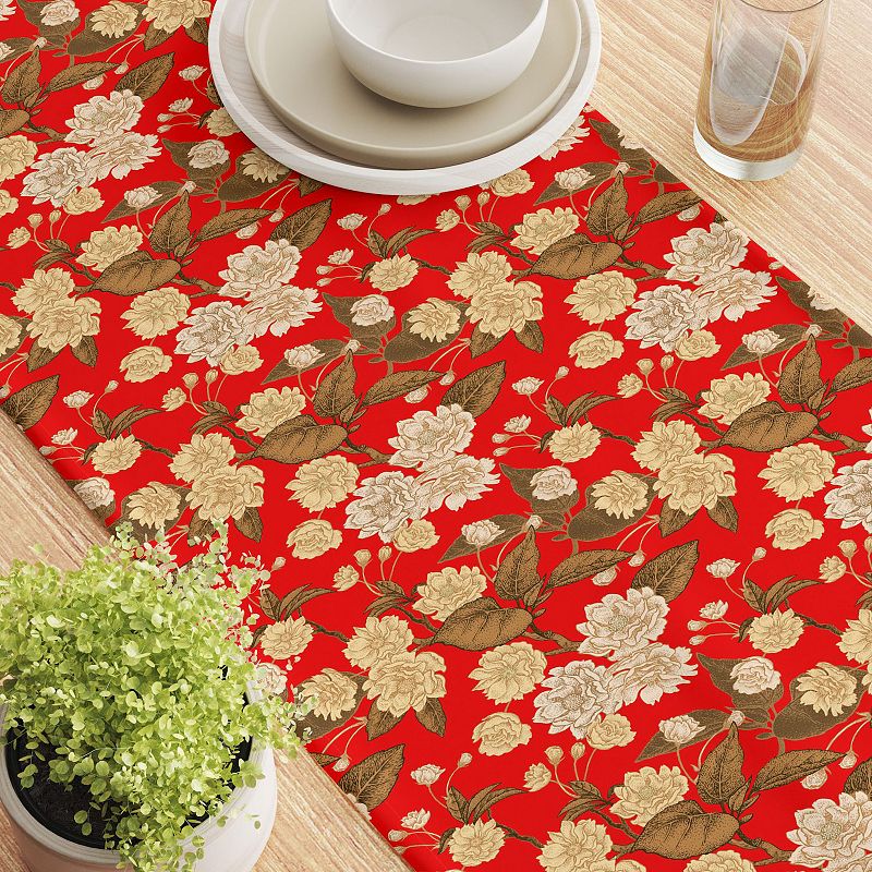 Table Runner， 100% Cotton， 16x90， Golden Floral Blossom