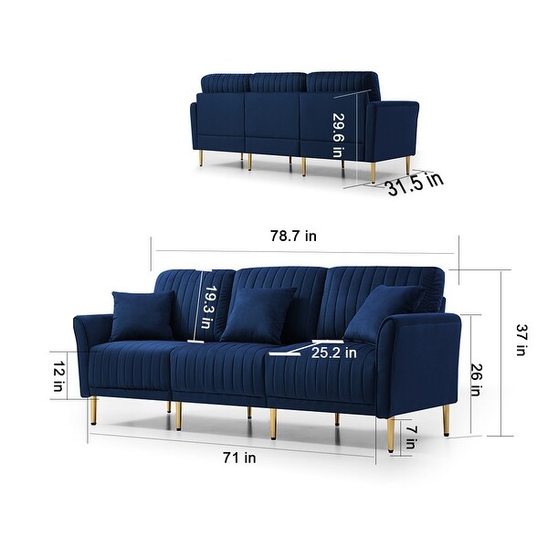 3-seat Sofa Velvet Upholstered Living Room Furniture Couch Sofa with Reversible Cushions