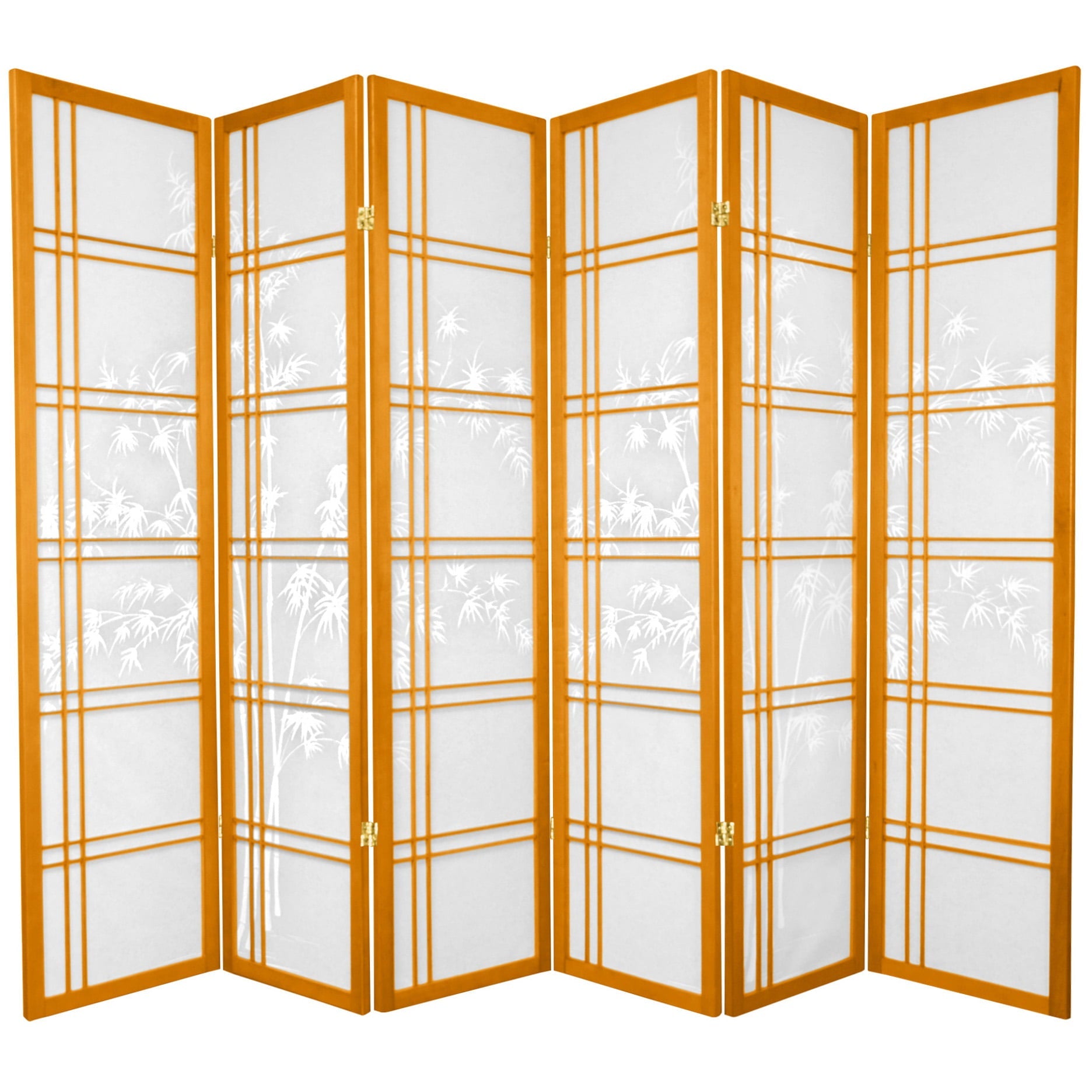 Oriental Furniture 6 Ft Tall Double Cross Bamboo Tree Shoji Screen, 6 panel, honey color