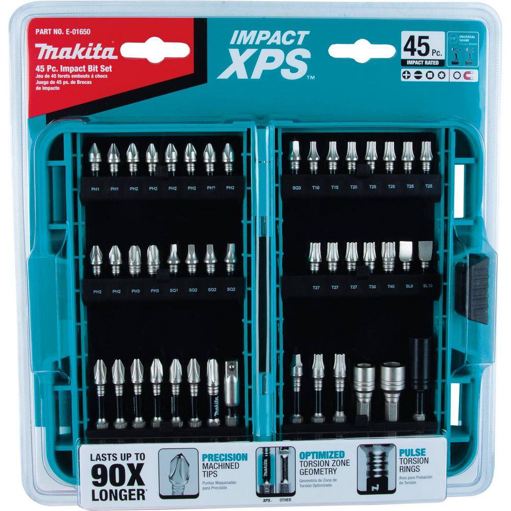 Makita IMPACT XPS Alloy Steel Impact Rated Screwdriver Drill Bit Set (45-Piece) E-01650