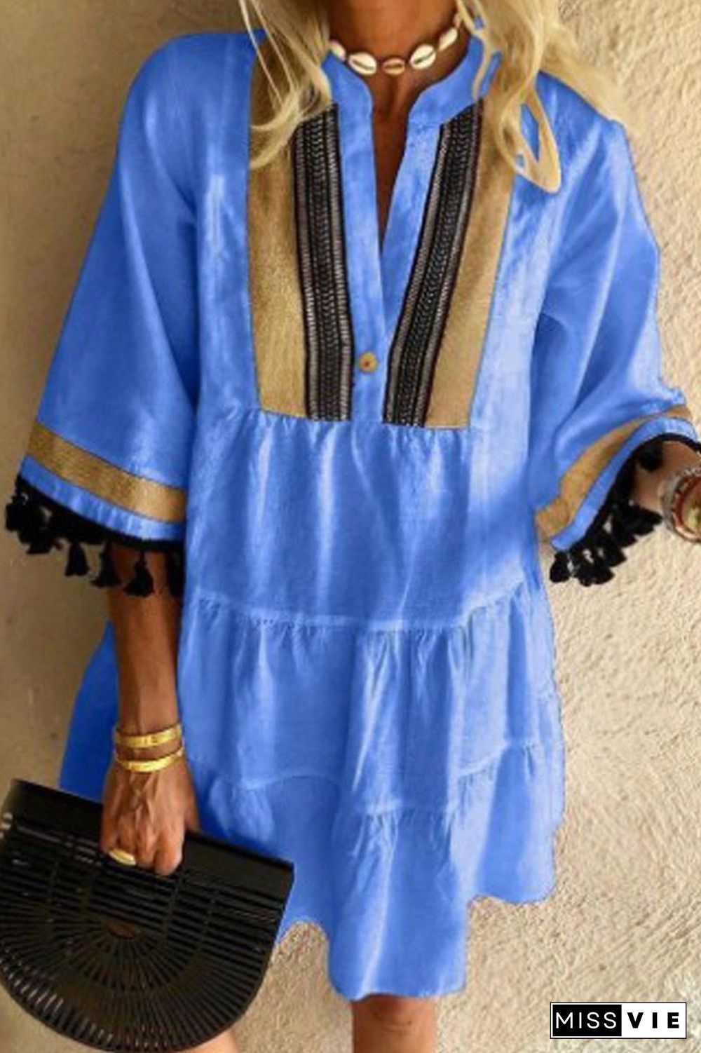 Retro V-Neck Tassels Casual Dress