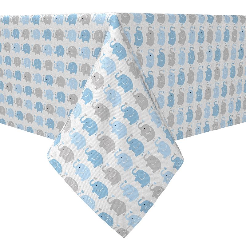 Rectangular Tablecloth， 100% Cotton， Blue Elephant Repeat